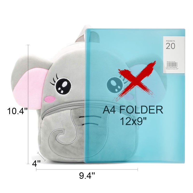 NICE CHOICE Cute Toddler Backpack Toddler Bag Plush Animal Cartoon Mini Travel Bag for Baby Girl Boy 2-6 Years(Grey Elephant) - Image 2